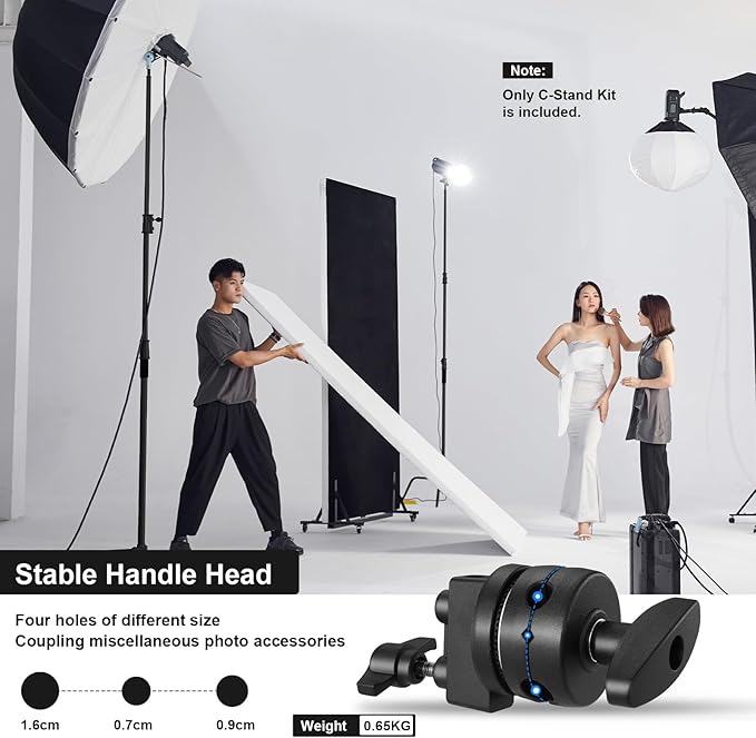 10.8ft/330cm Heavy Duty C Stand Stainless Steel Light Stand with Holding Arm 4.2ft/128cm Carry Bag 44LB/20KG Adjustable Stable for Photography Studio Video Monolight Softbox Shooting