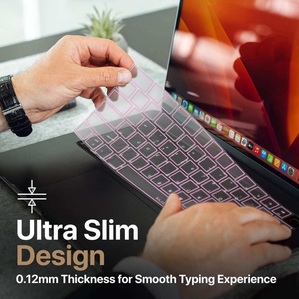 Kuzy Pink Premium MacBook Pro 14 inch Keyboard Cover M4 16" 2025 2024 2023 M3 M2 M1 Pro Max - MacBook Air 13 inch Keyboard Cover 15" M4 - A3240 A3241 A3401 A3403 A3114 A3113 - US Layout TPU, Pink