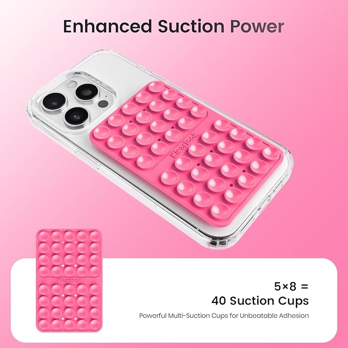 Klearlook Silicone Suction Cup Phone Case Mount Double Sided, Silicon Sticky Phone Grip with Higher Suction for Cell Phone, Hands-Free Phone Accessories Holder for Selfies and Videos, Hot Pink