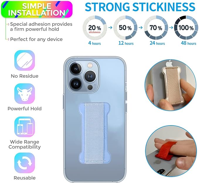 Phone Grip Holder for Hand, Universal Finger Strap Phone Holder, Finger Selfie Grip Compatible with Most Smartphones (Light Blue) - 2Pack