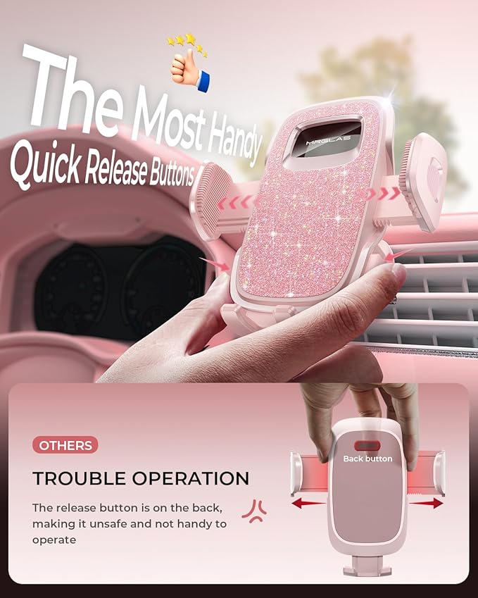 MRGLAS 2025 Upgraded Phone Holders for Your Car with New Metal Hook Clip, Handy Air Vent Cell Phone Car Mount [One Hand Operation], Universal Automobile Cradle for iPhone Android and All Smartphones