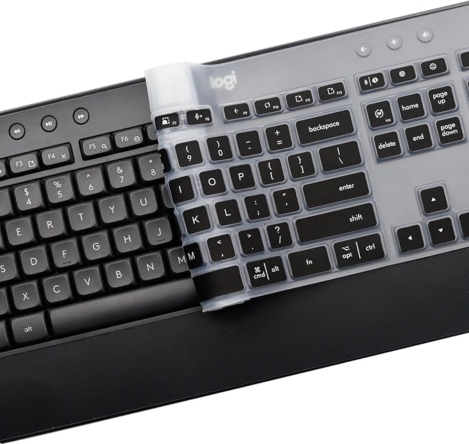 Keyboard Cover Skin for Logitech MK545 MK540 Wireless Keyboard, Logitech MK545 Keyboard Protector, Logitech MK540 Ultra Thin Desktop PC Silicone Clear Keyboard Skin Protector-Black