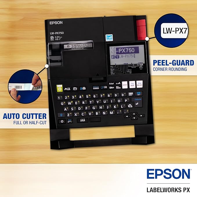 LABELWORKS Epson LW-PX750PCD Industrial Label Maker Kit - Complete Kit with Accessories, Compatible with Large Variety of Tape Types, Portable Handheld Label Printer