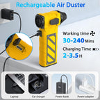 Electric Air Duster-Compressed Air Duster,60mph Wind Stepless Speed Canned Air for PC/Compute/Electronics/Home&Car Cleaning, 150000RPM Air Blower to Spray Air Can Dust Off Keyboard Cleaner (Yellow)