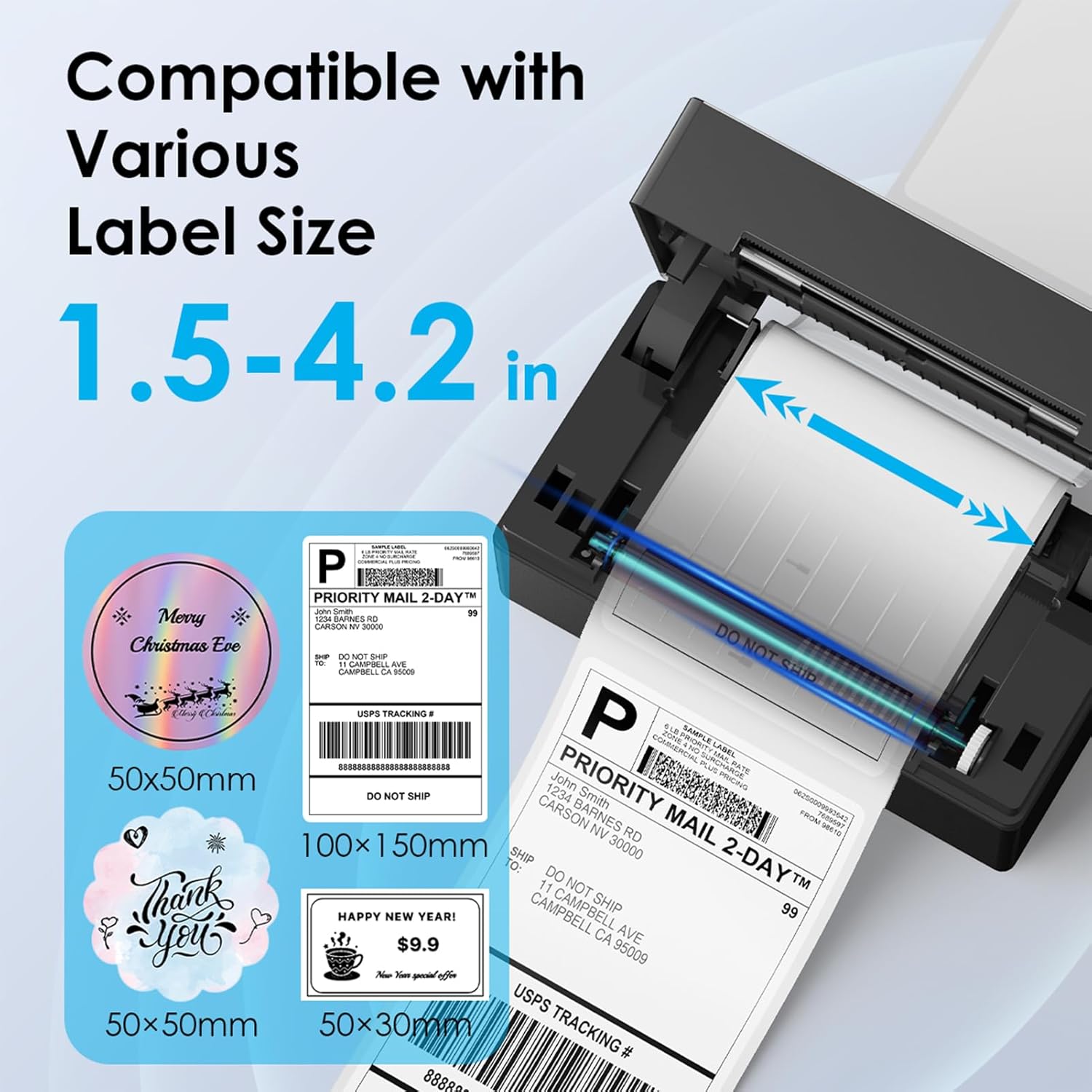 Bluetooth Thermal Label Printer, 4x6 Wireless Thermal Shipping Label Printer for Small Business, Compatible with iPhone,Android,Windows,Mac,Chromebook –Works with Ebay Shopify USPS&More, Black
