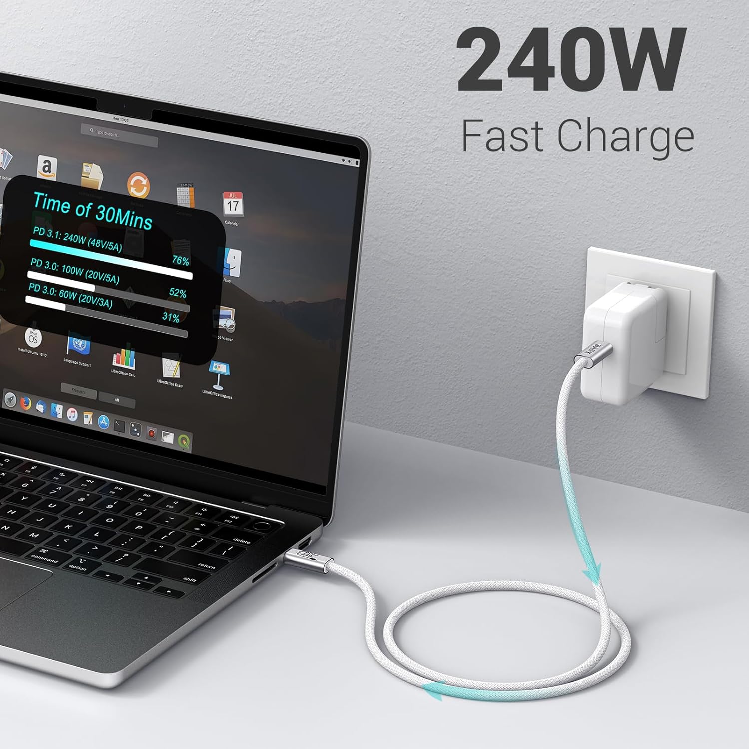 240W USB C Cable 6.6FT 2 Packs, USB4 Cable with 40Gbps High Speed Data Transfer, Single 8K/Dual 4k Display Compatible for Thunderbolt 4/3 Monitor/Hub/Docking Stations, iPhone 16/16 Pro