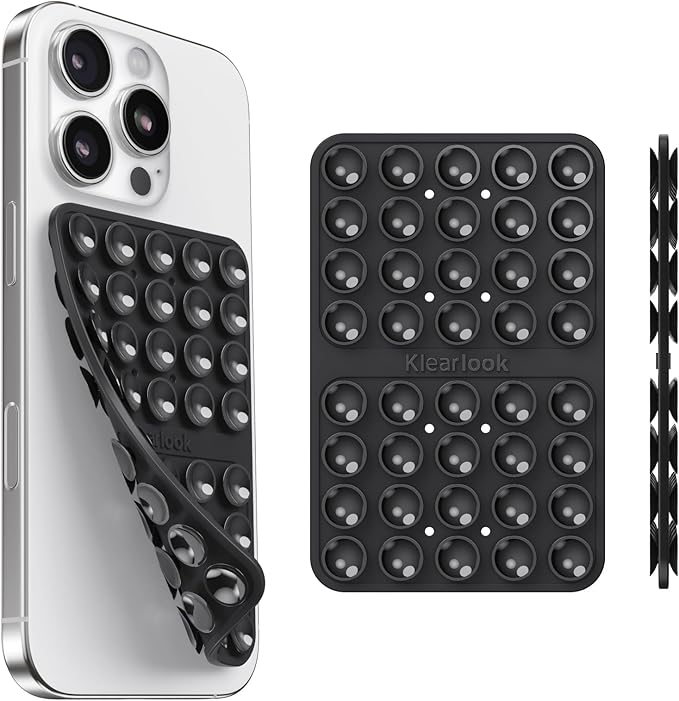 Klearlook Silicone Suction Cup Phone Case Mount Double Sided, Silicon Sticky Phone Grip with Higher Suction for Cell Phone, Hands-Free Phone Accessories Holder for Selfies and Videos, Black