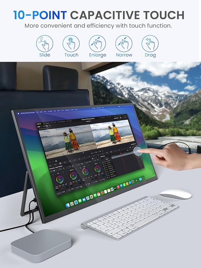 UPERFECT 22" 2K QLED Portable Touchscreen Monitor w/VESA & 180° Adjustable Stand, 2560×1440 QHD FreeSync HDR, 100% DCI-P3 Color, USB-C HDMI Travel Second Monitor for Laptop, Switch, Phone