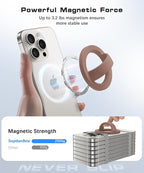 Magnetic Phone Grip, Removable Loop Grip with Soft Finger Strap, Silicone Phone Ring Holder for Back of Phone for iPhone 16/15/14/13/12 Pro Max/Plus, Brown