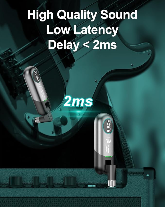 Wireless Guitar System, SWIFF Wireless Guitar Transmitter Receiver with 10 Channels, Dual Interface Design Guitar Wireless System for 6.35mm/3.5mm Audio Devices