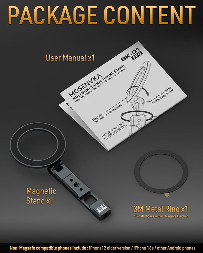 Magnetic Tripod Phone Mount,Travel Phone Grip for iPhone,Foldable Desk Stand Magnet Phone Holder, Phone Mount for Content Creator with 1/4" Hole&Cold Shoe for iPhone 16/15/14/13/12/Tripod