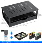 gianotter Desk Organizers and Accessories, Monitor Stand with Drawer and 2 Pen Holder, Desktop Organizer Suitable for Offices and Dormitories (Black)