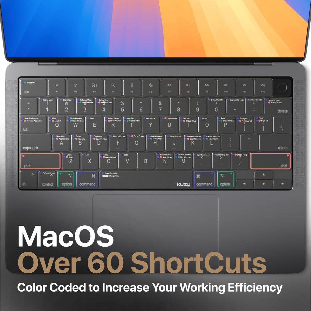 Kuzy MacOS Shortcut for MacBook Pro 14 inch Keyboard Cover M4 16" 2025 2024 2023 M3 M2 M1 Pro Max - MacBook Air 13 inch Keyboard Cover 15" M4 M3 M2 - Mac OS US Layout TPU Tinted