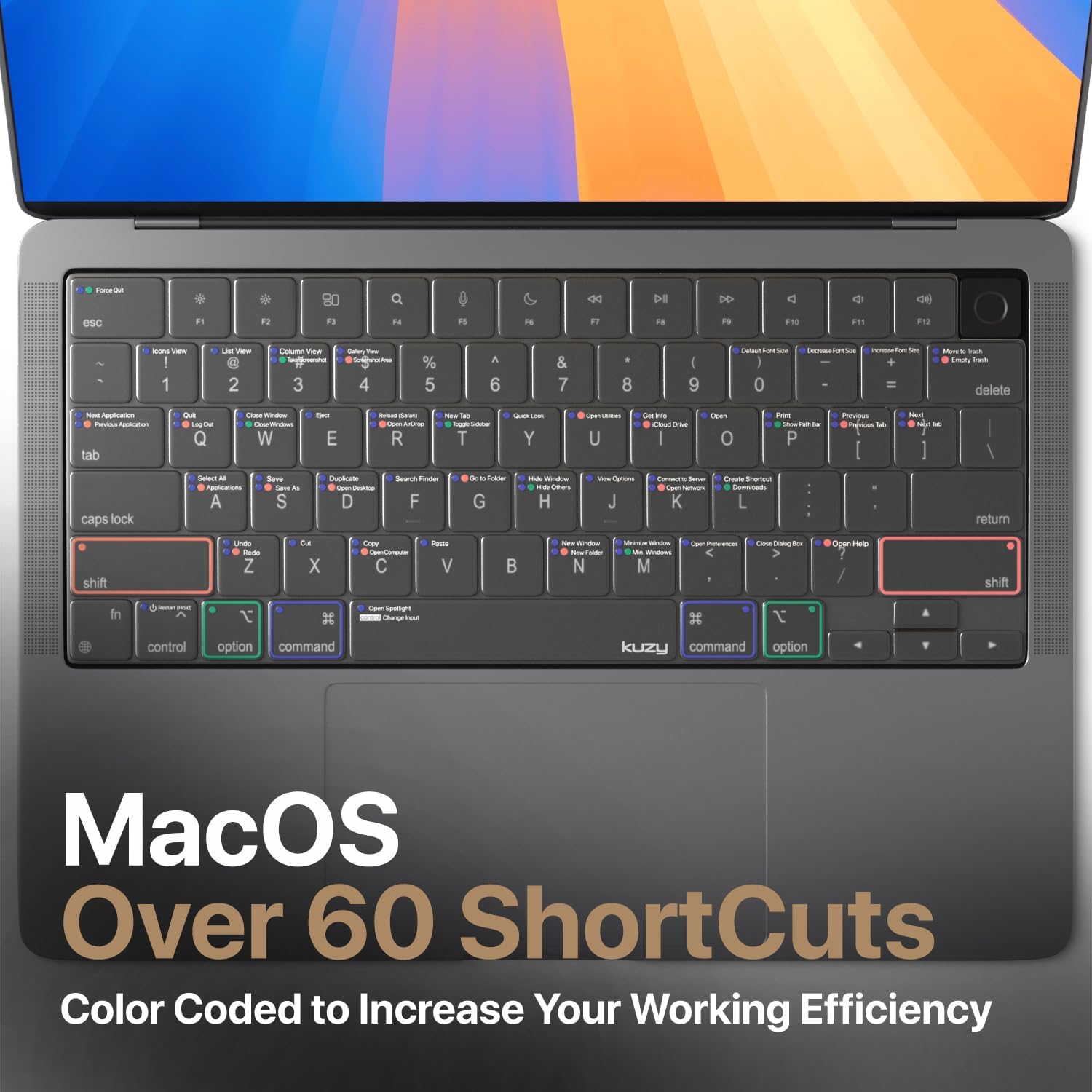 Kuzy MacOS Shortcut for MacBook Pro 14 inch Keyboard Cover M4 16" 2025 2024 2023 M3 M2 M1 Pro Max - MacBook Air 13 inch Keyboard Cover 15" M4 M3 M2 - Mac OS US Layout TPU Tinted