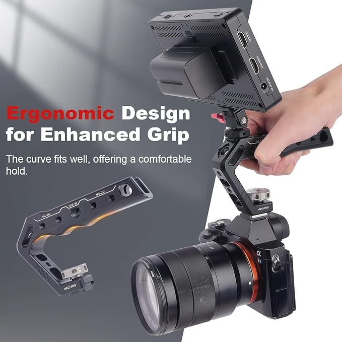 Cold Shoe Camera Handle Grip with ARRI Pin & Triple Threads - CNC Aluminum Top Handle for DSLR/Camera Cage/Monitor/Microphone (15kg Load) 62078