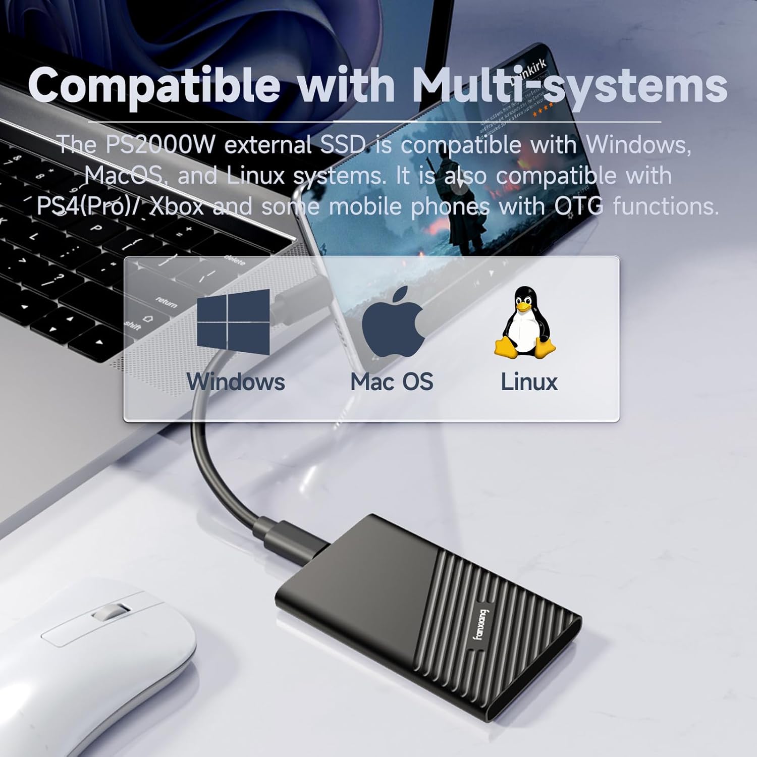 fanxiang 500GB External SSD Portable, Up to 2000MB/s, USB C External Solid State Drive External Hard Drive, USB 3.2 Gen2*2 Type-C SSD for iPhone 15/Pro/PC/Laptops/Creators/Gaming