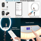 18" Large Ring Light with 60" Tripod Stand for iPhone, Portable Foldable Bi-Color 2500-6500K LED Big Ringlight for iPad with Bluetooth Remote Video Recording YouTube TikTok Photography Makeup