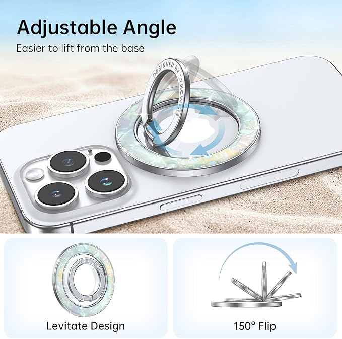Syncwire Magnetic Phone Grip for MagSafe, Colorful Shell Magnetic Phone Ring Holder, 360° Rotation Floating Effect Cell Phone Ring Stand MagSafe Ring for iPhone 16 Pro Max 15 14 13 &All- Pearly Luster