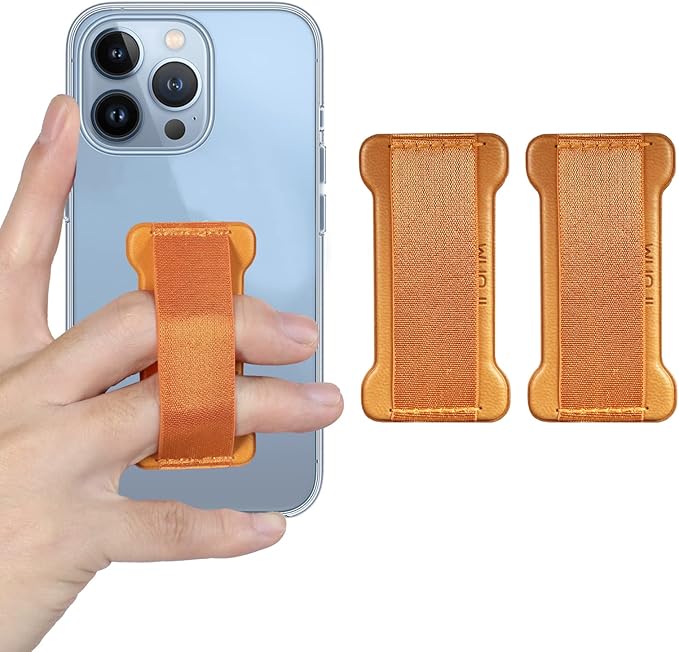 Phone Grip Holder for Hand, Universal Finger Strap Phone Holder, Finger Selfie Grip Compatible with Most Smartphones (Light Brown) - 2Pack