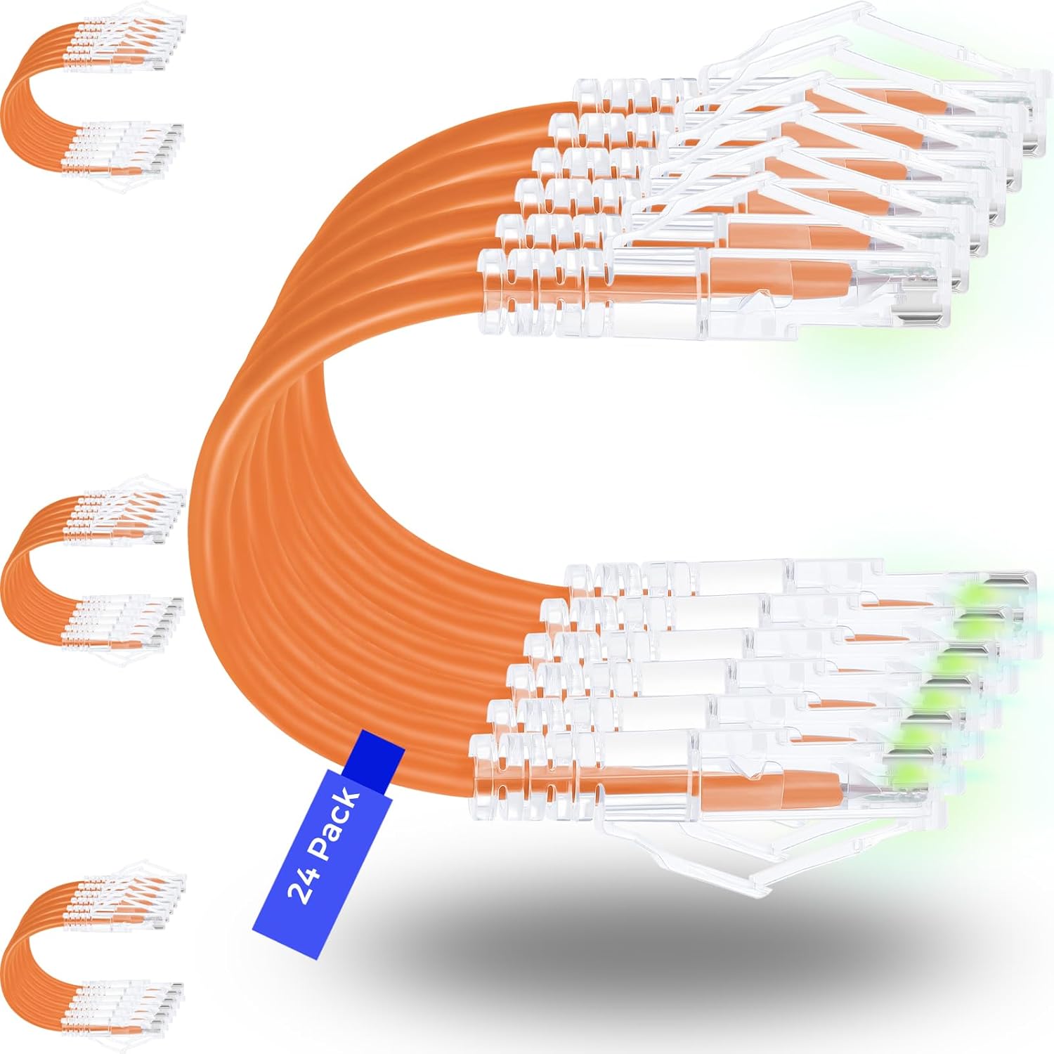 Rapink Patch Cables Cat6/ Cat6a 3ft (24 Pack) Slim, Cat6a Ethernet Patch Cable 10G Support, Snagless Cat 6 Patch Cable for Patch Panel to Switch, Flexiable Cat6 Ethernet Cable Orange
