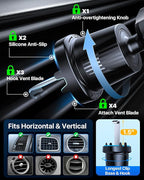 YRU Car Phone Holder [2025 Upgraded Metal Hook Clip], Phone Holders for Your Car [No Fear of Bumps] Air Vent Phone Mount Widely Compatible with iPhone16 15 14 13 Samsung Android Smartphones (Sapphire)