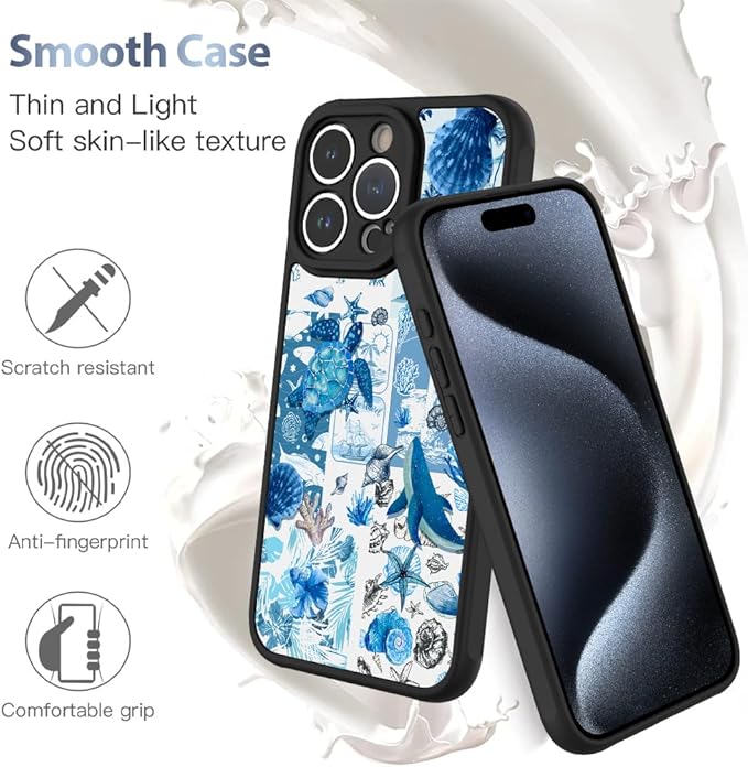 AIGOMARA Case for iPhone 15 Pro [Compatible with MagSafe] Blue Turtle Shell Ocean Collage Pattern Design for Women Girls Men Soft TPU Bumper Hack PC Back Shockproof Protective Slim Magnetic Cover