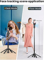 Auto Face TrackingTripod, w/Gesture Control for iPhone,Extendable Pole, 360° Rotating Selfie Stick,Wireless Remote,Video Recording 4-Leg Stable & Portable Tripod