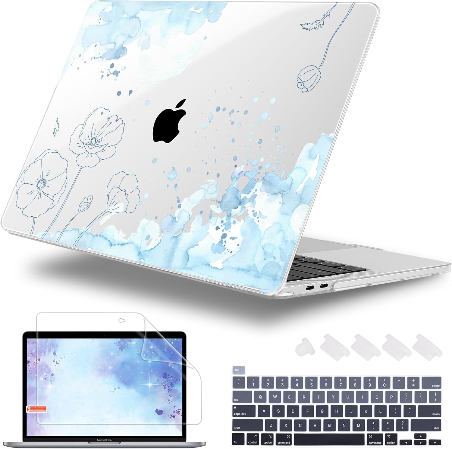 Case for MacBook Pro 13 inch with/Without Touch Bar (2016-2022, M2 A2338 M1 A2289 A2251 A2159 A1989 A1706 A1708), Hard Shell + Keyboard Cover + Dust Plug, Abstract Floral