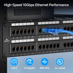 Cable Matters [UL Listed] 48 Port Patch Panel Rackmount or Wall Mount 19-Inch, 2U Cat6 Network Patch Panel for 10 Gigabit Ethernet, 110 or Krone Impact Tools Compatible