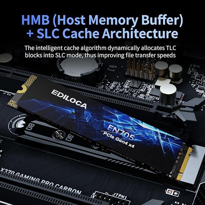 1TB SSD NVMe M.2 2280 PCIe Gen4 x4 Internal Solid State Drive - Up to 5000MB/s, 1TB SSD PS5 Dynamic SLC Cache, PS5 Compatible for Gaming PC Laptop(EN705)