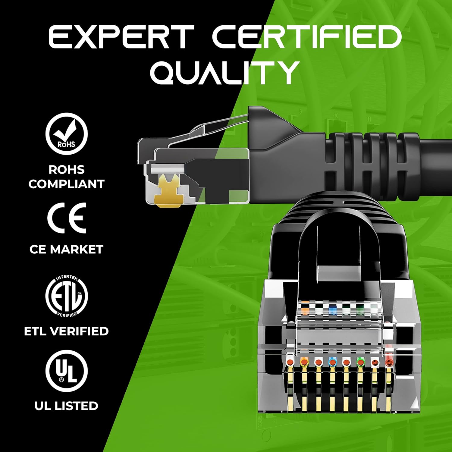 GearIt 50-Pack, Cat5e Ethernet Patch Cable 1 Foot - Snagless RJ45 Computer LAN Network Cord, Black