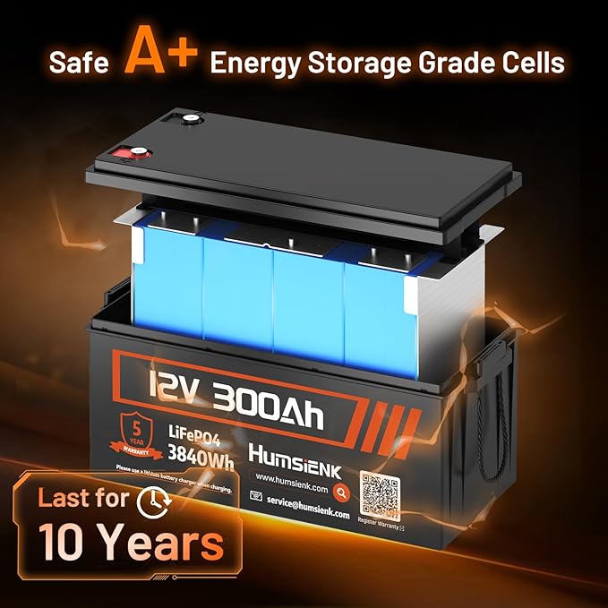 Bluetooth 12V 300Ah Battery LiFePO4 Lithium Built-in 100A BMS, 15000 Deep Cycles Battery 3840Wh with Low-Temp Protection for RV Marine Trolling Motor Home Energy Storage Off-Grid Living, 2 PACK