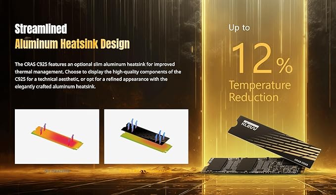 KLEVV CRAS C925 500GB M.2 2280 NVMe PCIe Gen4x4 Internal Gaming SSD with Aluminium Heatsink, Compatible with PS5, up to 7400MB/s (K500GM2SP0-C9T)