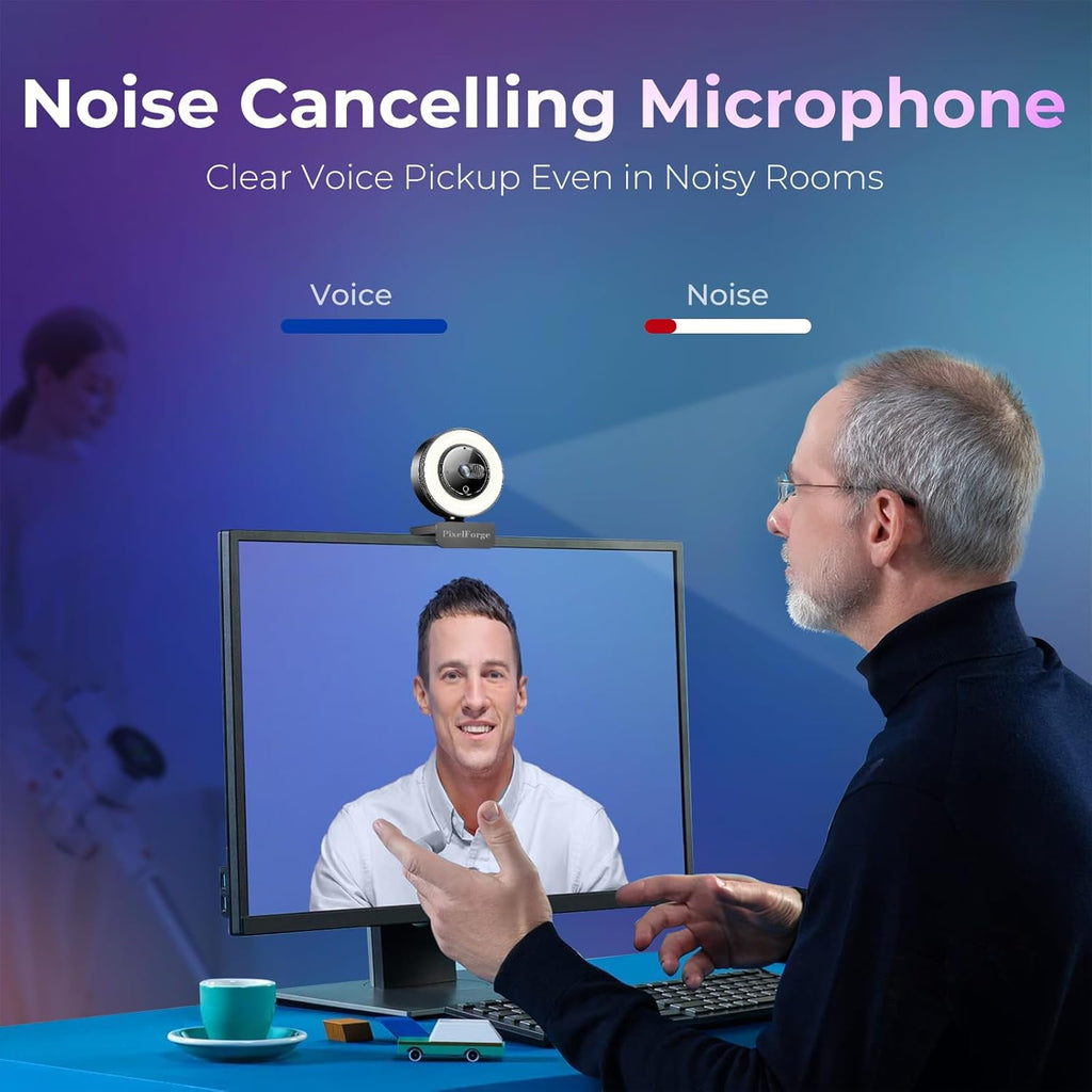 4K Webcam for PC with Microphone & Light & Privacy Cover, Web Camera for Desktop Computer/Laptop/Monitor/Mac, USB Streaming Camera for Zoom/Skype/Teams/Video Calling/Studying and Conference