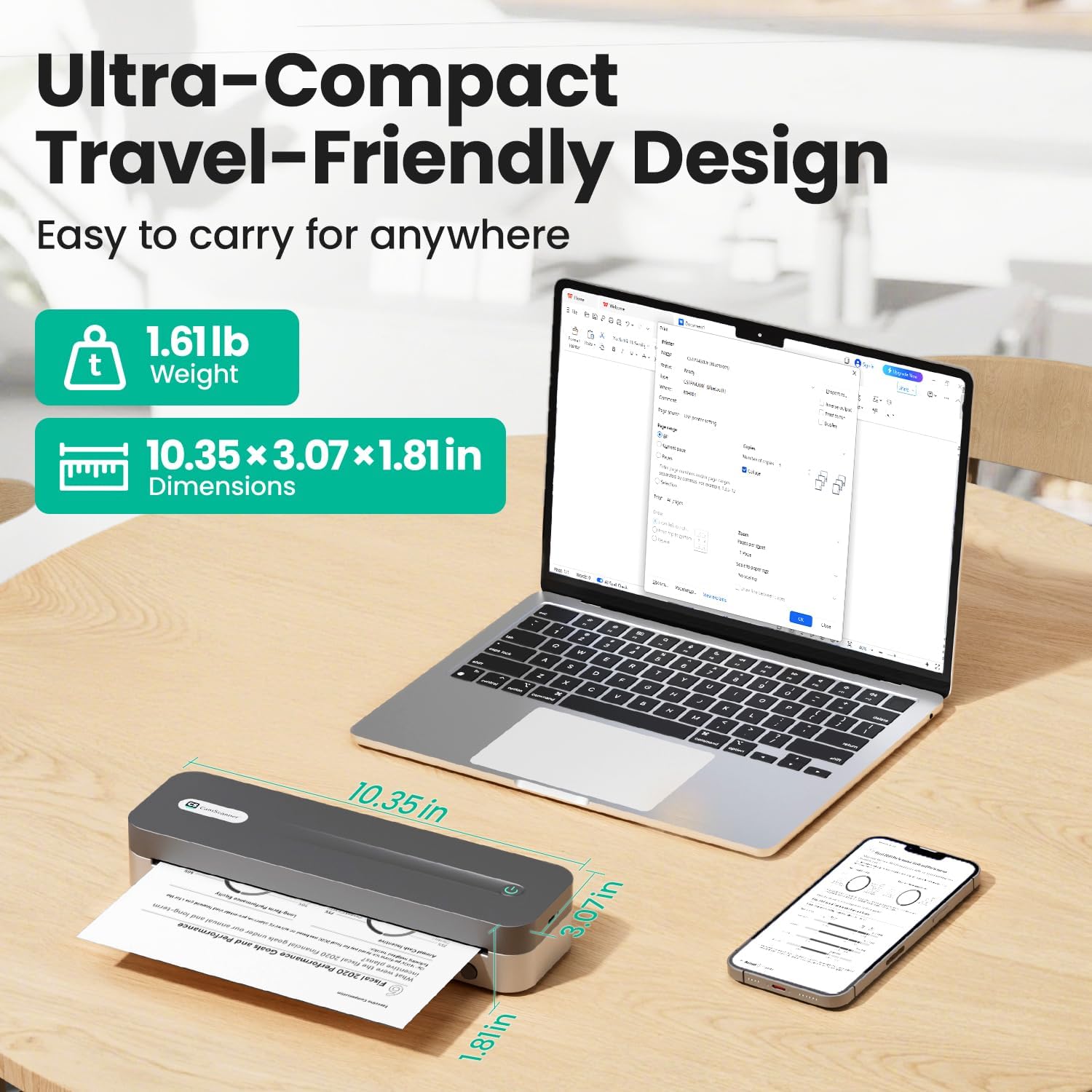 P1 Pro Thermal Printer, Large Format Portable Bluetooth Inkless Printer with 1 Roll Paper 8.5x11 Inch, Compatible with iPhone ＆ Computer,Home Office Essentials