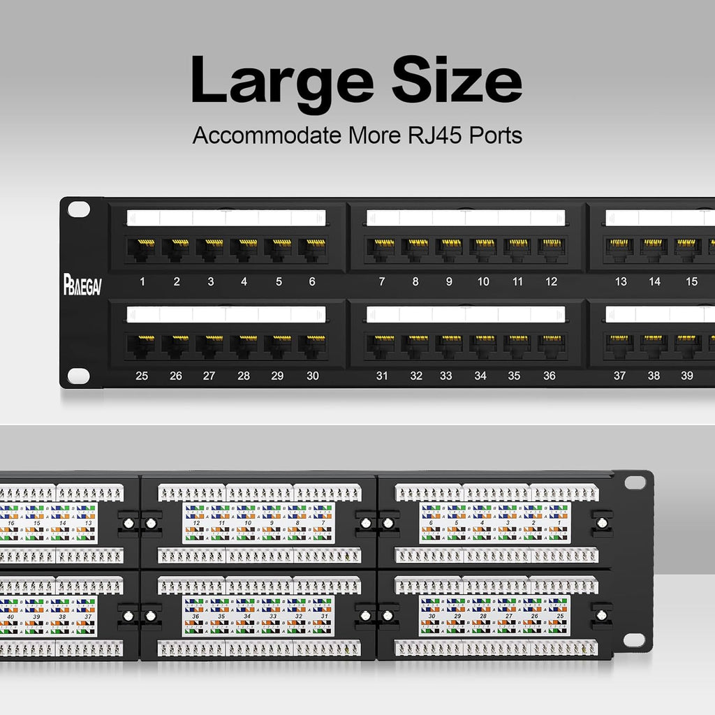 Patch Panel 48 Port Cat6【EC Listed】 2U Network Patch Panel Rackmount Punch Down19 inch RJ45 for 10 Gigabit Network,110 or Krone Impact Tools Compatible Without Cable Management(Cat6)
