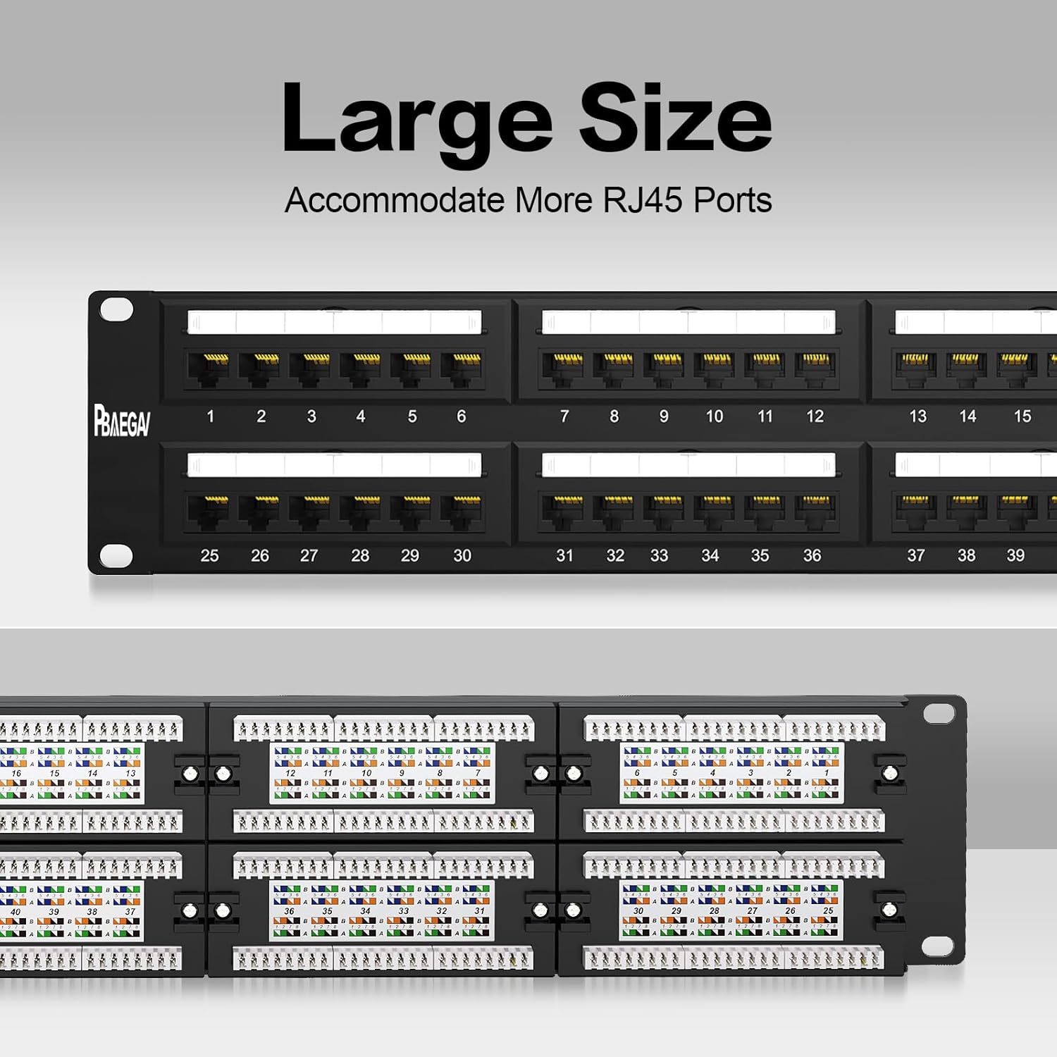 Patch Panel 48 Port Cat6【EC Listed】 2U Network Patch Panel Rackmount Punch Down19 inch RJ45 for 10 Gigabit Network,110 or Krone Impact Tools Compatible Without Cable Management(Cat6)
