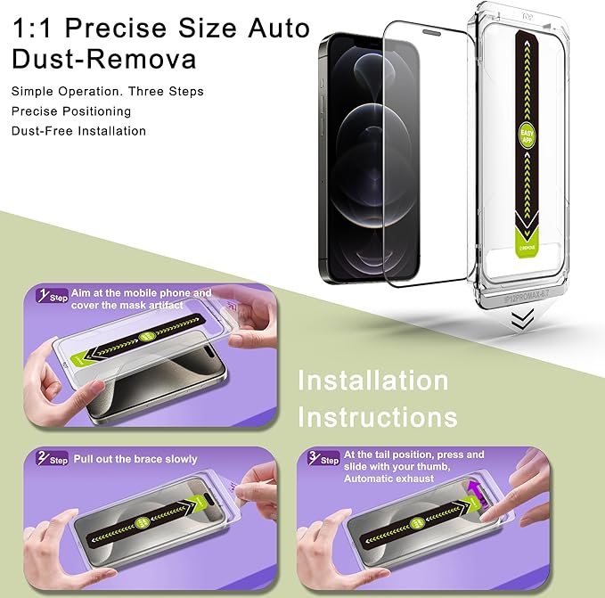 (2-Pack Ultra HD Clear Screen Protector for iPhone 12 Pro Max (6.7-Inch),9H Tempered Glass,Full Coverage,Anti-Fingerprint,Auto Dust Removal,Bubble-Free,Easy Installation