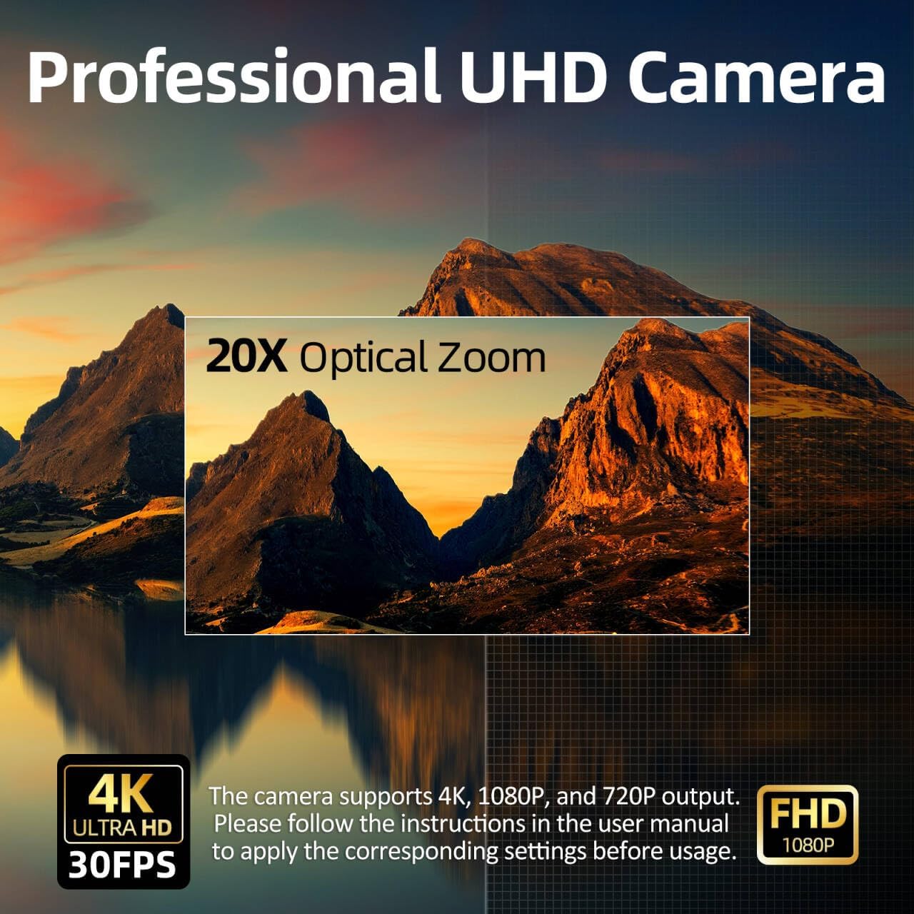 4K Conference Room Camera,PTZ Camera 20X Optical Zoom with IP/USB3.0/HDMI/RS232/RS485 for IP Live Streaming Video Conference and Church Education