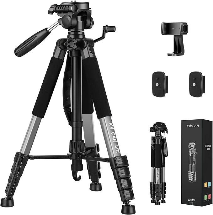 JOILCAN Tripod Camera Tripods, 74" Tripod for Camera Cell Phone, Heavy Duty Tripod Stand, Professional Travel Tripods Compatible with Canon iPhone DSLR, Starry Gray