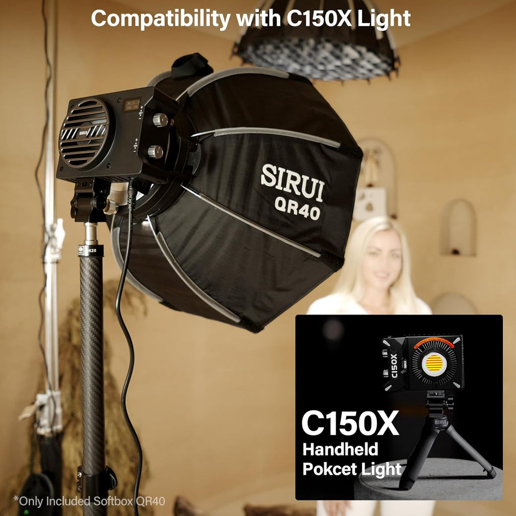 SIRUI 15.7"/40cm Mini Quick Set-Up Foldable Softbox, Quick Release with Diffuser Grid Bad for Video Continuous Lighting Compatible with C150X Series, QR40