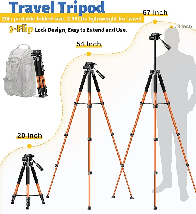 JOILCAN Tripod for Camera, 67" Heavy Duty Camera Tripod, Phone Tripods for Video Recording Photo Vlog, Aluminum Tripods with Holder & Travel Bag for Cameras DSLR iPhone Projector Laser