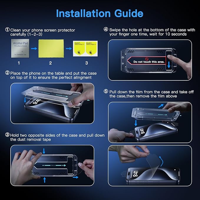 Uyiton Anti-Blue Light for iPhone 15 Pro Screen Protector - Unbreak-Glass Easy to Install Full Coverage Case Friendly Scratch Resistance 9H Tempered Glass Screen Protector for iPhone 15 Pro, 2 Pack