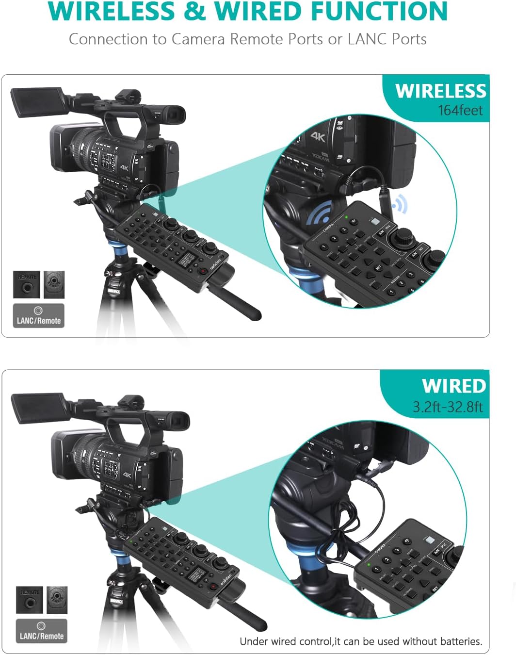 Wireless Camcorder lanc Zoom Controller for Sony - Aodelan Wired Video Camera Remote Control with IRIS Focus Zoom ND Adjust for ILME-FX6,PXW-FX9,PXWZ280V/Z280T,PXWZ190V/Z190T; Replaces Sony RM-30BP