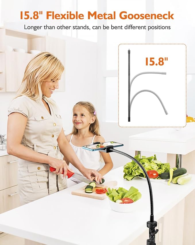 Phone Tripod, 85" Tall Tripod for iPhone with Gooseneck and Remote, Overhead Phone Stand for Recording Watching Cooking Fitness Vlog, Compatible with iPhone Android, Black