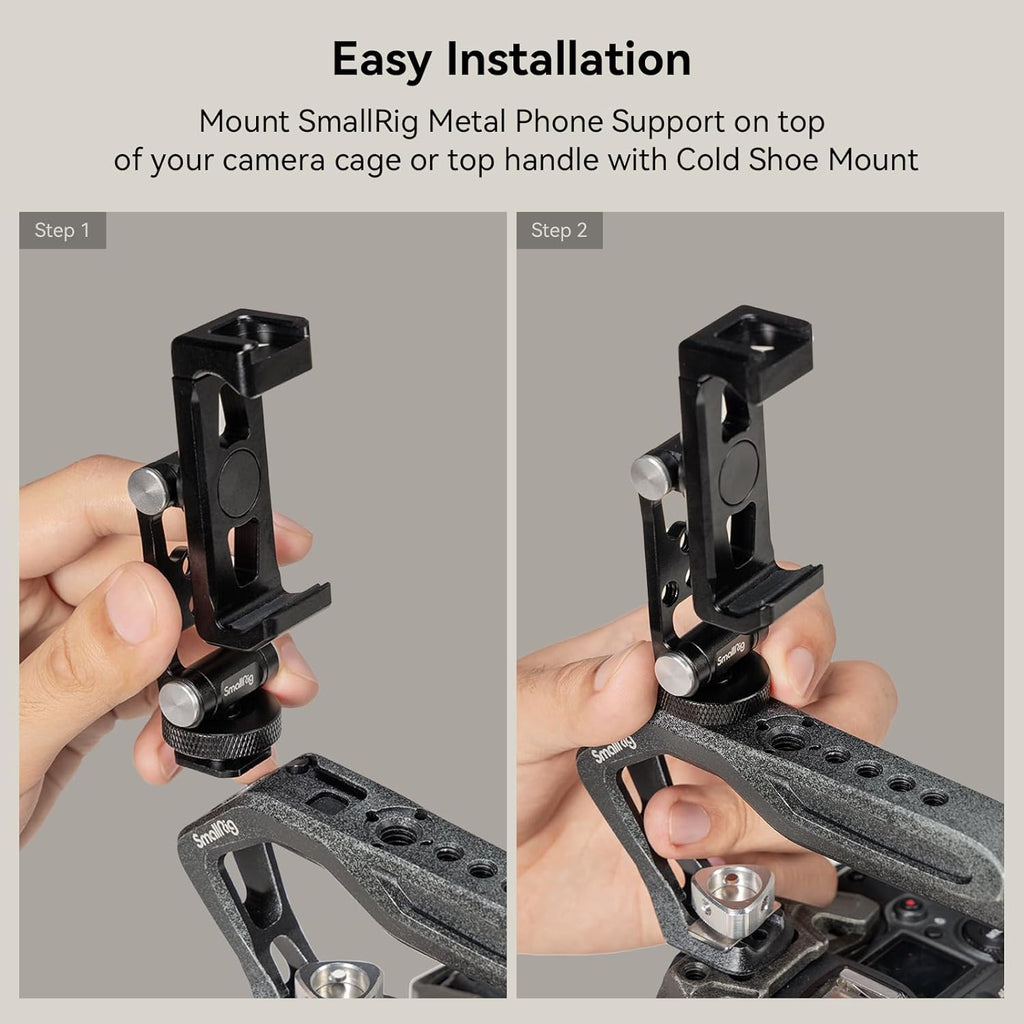 SMALLRIG Metal Phone Holder Support with Cold Shoe Mount, Universal Smartphone Adapter Support Free Adjustment Joints, Phone Tripod Mount for iPhone 16/15, for Samsung Galaxy etc-4382