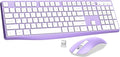 Wireless Keyboard and Mouse Combo, Lovaky 2.4G Full-Sized Ergonomic Keyboard Mouse, 3 DPI Adjustable Cordless USB Keyboard and Mouse, Quiet Click for Computer/Laptop/Windows/Mac (1 Pack, Purple)