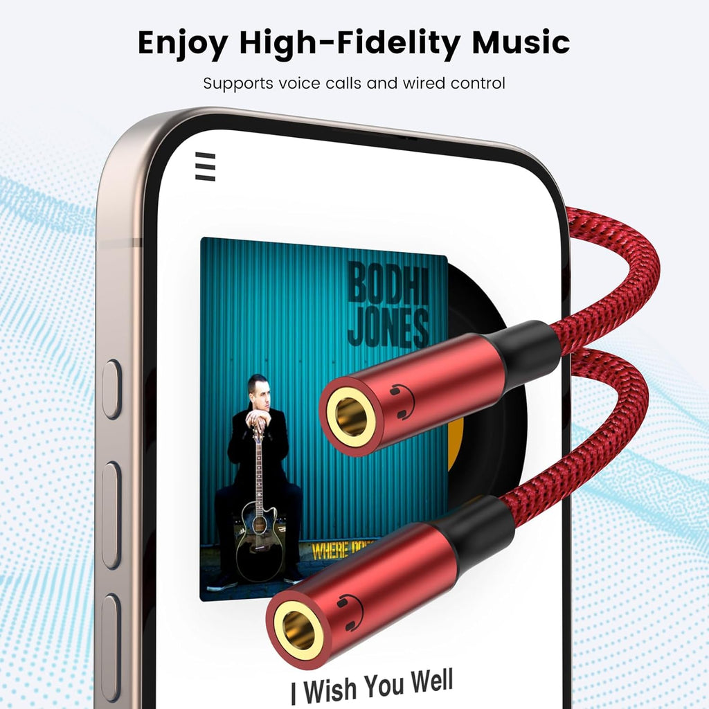 MOSWAG Type C to Dual 3.5mm Aux Headphone Jack Adapter, Hi-Res 2 Way Audio Y Cable Cord Compatible with iPad Samsung S23 S22 Google Pixel 7 6 Pro 5