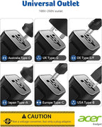 Acer European Travel Plug Adapter，Universal Travel Adapter, International Power Adapter for USA to Europe UK France Germany Spain Ireland Australia (Type C/G/A/I),Black