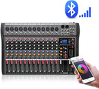 Pro 12 Channels Live Audio Mixer Bluetooth USB DJ Sound Mixing Console with 3 Stage Equalization Regulate 6 Modes Of Music for Family Ktv,Campus Speech,Meeting